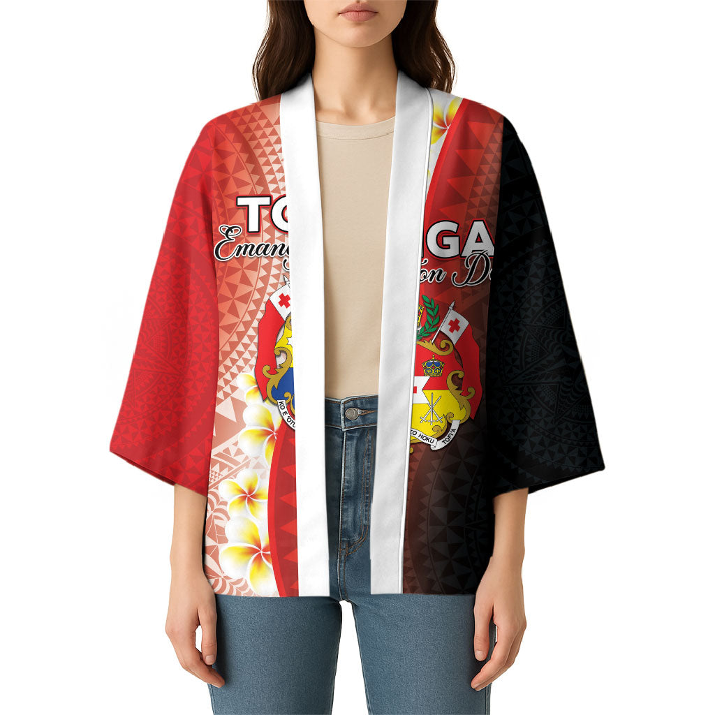 Personalised Tonga Emancipation Day Kimono Tongan Ngatu Pattern With Plumeria LT05 - Polynesian Pride