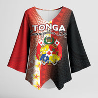 Personalised Tonga Emancipation Day Kimono Sleeve Blouse Tongan Ngatu Pattern With Plumeria LT05 Female Red - Polynesian Pride