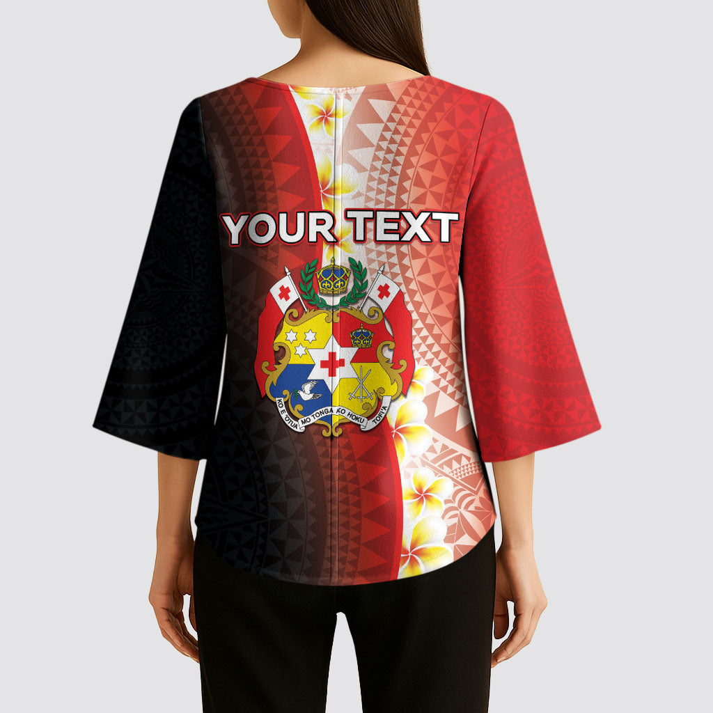 Personalised Tonga Emancipation Day Kimono Sleeve Blouse Tongan Ngatu Pattern With Plumeria LT05 - Polynesian Pride
