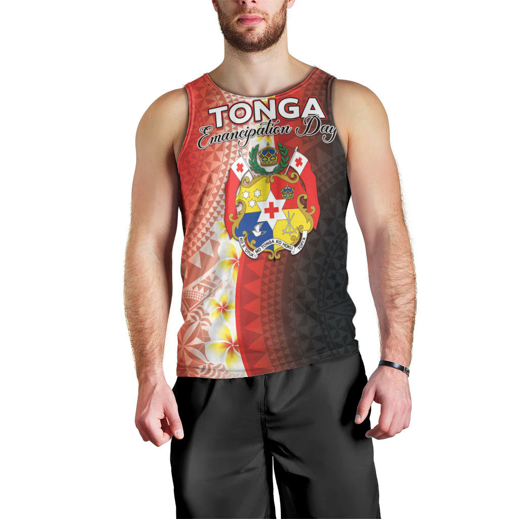 Personalised Tonga Emancipation Day Men Tank Top Tongan Ngatu Pattern With Plumeria LT05 - Polynesian Pride