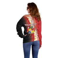 Personalised Tonga Emancipation Day Off Shoulder Sweater Tongan Ngatu Pattern With Plumeria LT05 - Polynesian Pride