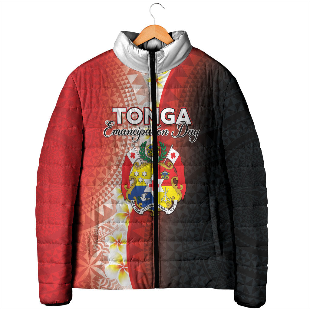 Personalised Tonga Emancipation Day Padded Jacket Tongan Ngatu Pattern With Plumeria LT05 - Polynesian Pride