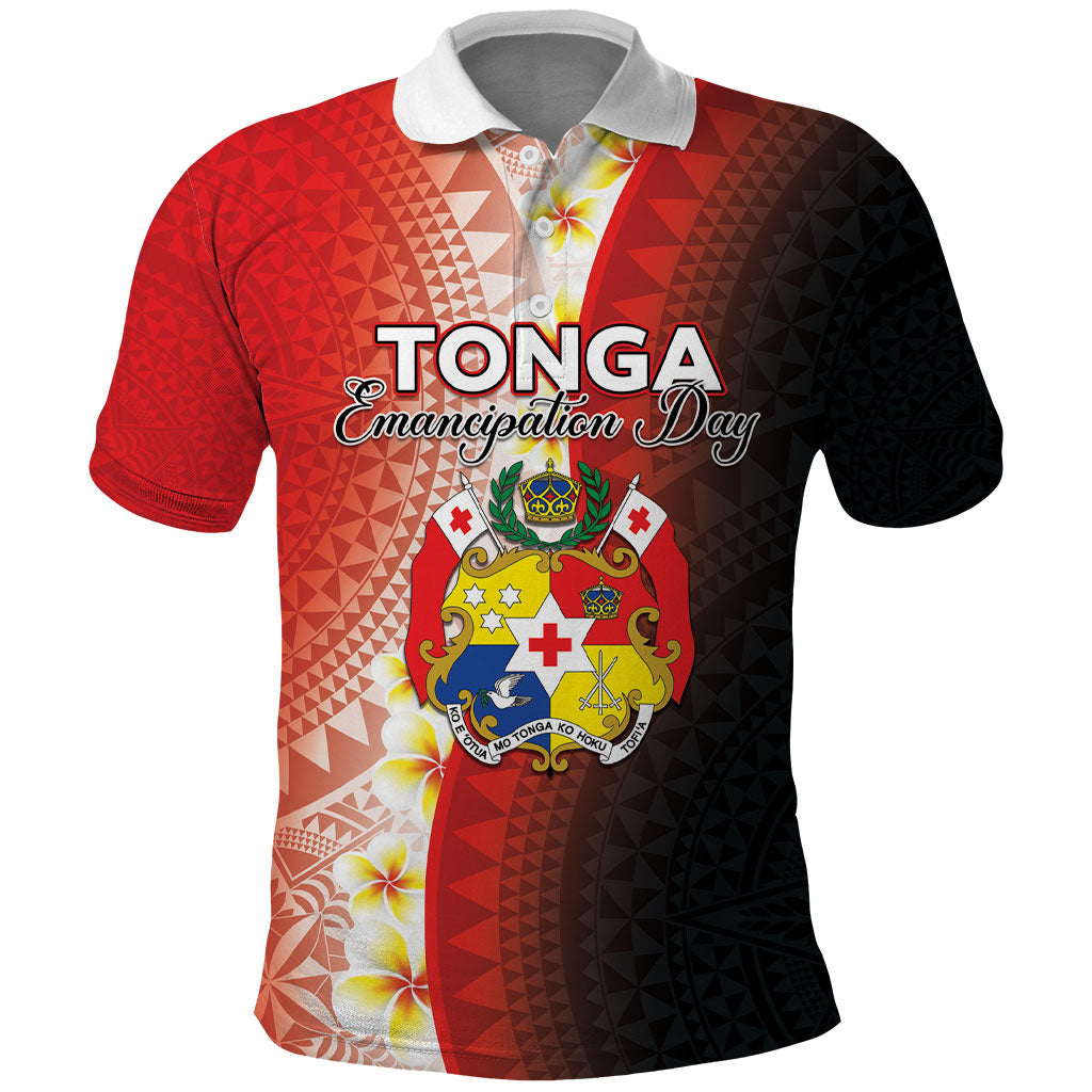 Personalised Tonga Emancipation Day Polo Shirt Tongan Ngatu Pattern With Plumeria LT05 Red - Polynesian Pride