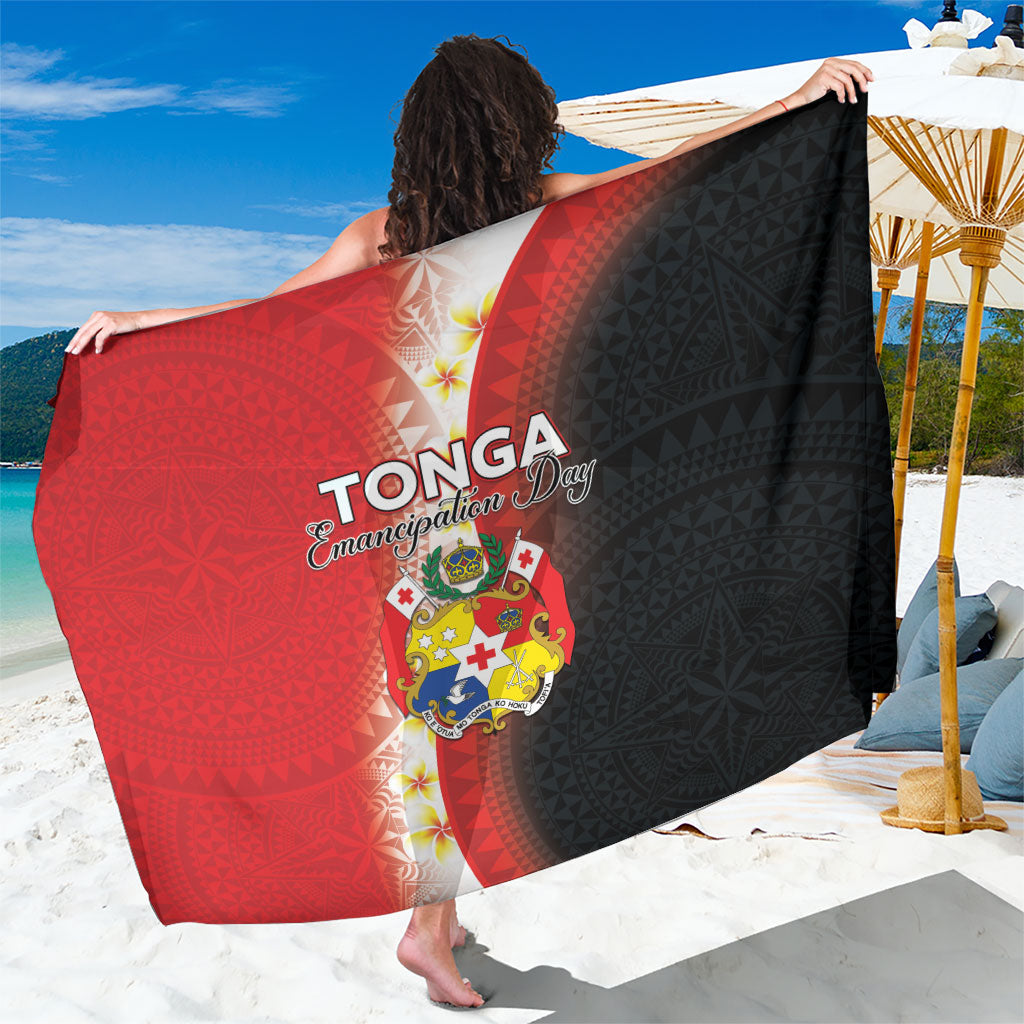 Tonga Emancipation Day Sarong Tongan Ngatu Pattern With Plumeria LT05 One Size 44 x 66 inches Red - Polynesian Pride