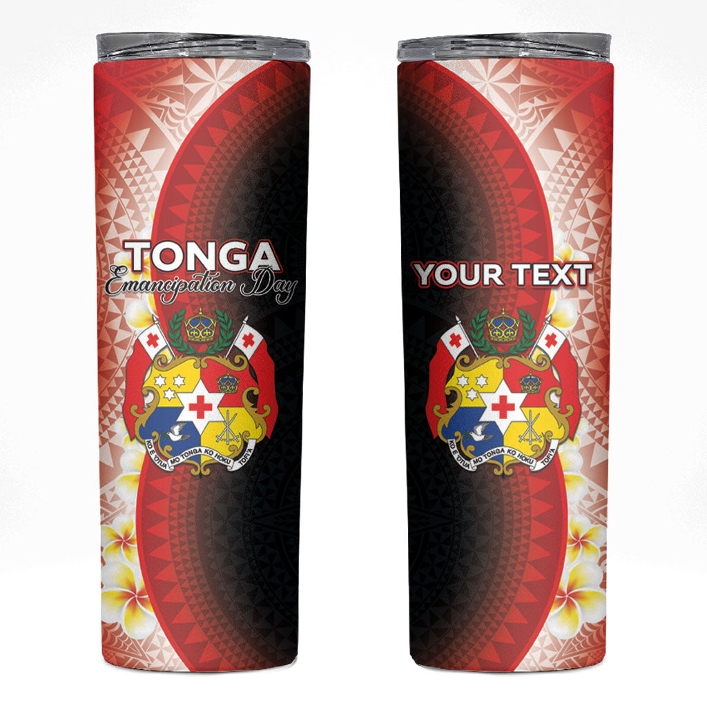 Personalised Tonga Emancipation Day Skinny Tumbler Tongan Ngatu Pattern With Plumeria LT05 Red - Polynesian Pride