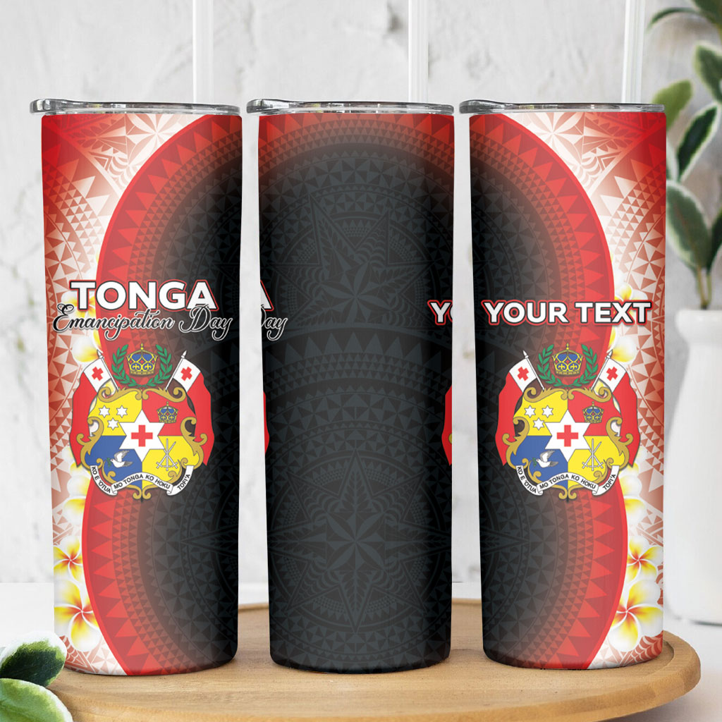 Personalised Tonga Emancipation Day Skinny Tumbler Tongan Ngatu Pattern With Plumeria LT05 - Polynesian Pride