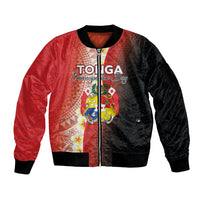 Personalised Tonga Emancipation Day Sleeve Zip Bomber Jacket Tongan Ngatu Pattern With Plumeria LT05 Unisex Red - Polynesian Pride