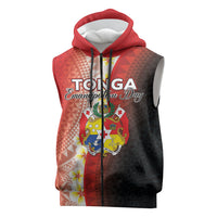 Personalised Tonga Emancipation Day Sleeveless Zip Hoodie Tongan Ngatu Pattern With Plumeria LT05 Red - Polynesian Pride