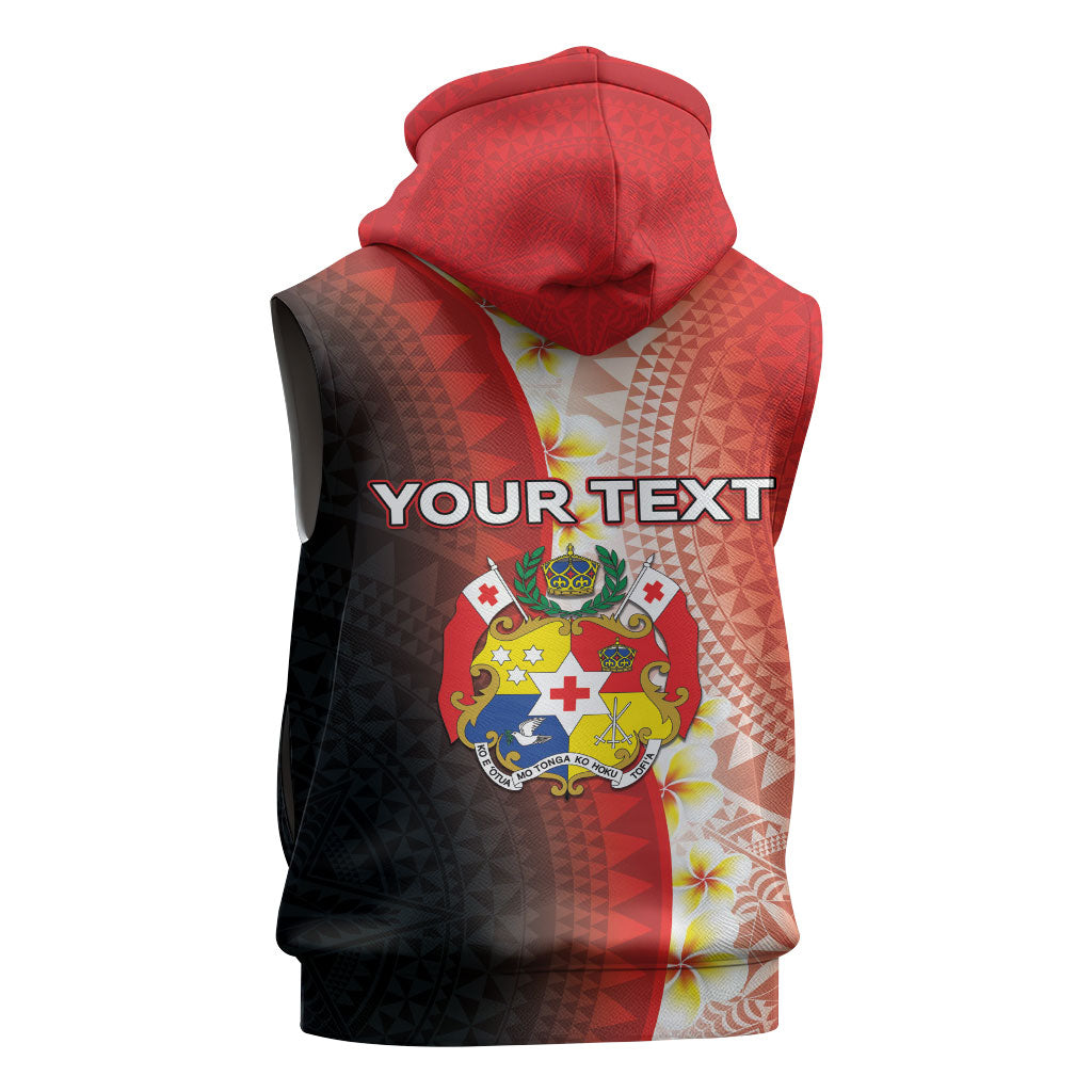 Personalised Tonga Emancipation Day Sleeveless Zip Hoodie Tongan Ngatu Pattern With Plumeria LT05 - Polynesian Pride