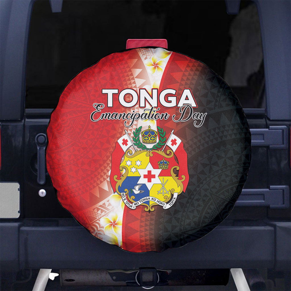 Tonga Emancipation Day Spare Tire Cover Tongan Ngatu Pattern With Plumeria LT05 No hole Red - Polynesian Pride