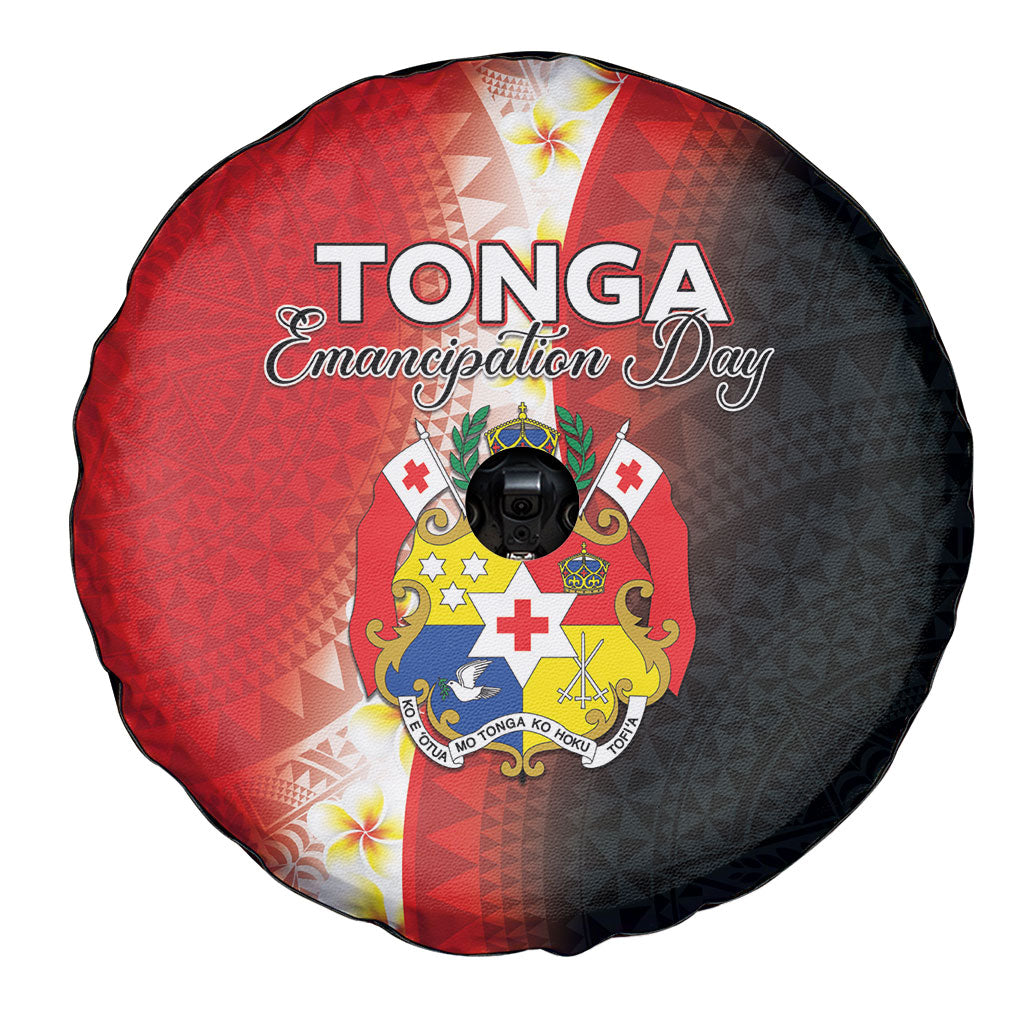 Tonga Emancipation Day Spare Tire Cover Tongan Ngatu Pattern With Plumeria LT05 - Polynesian Pride