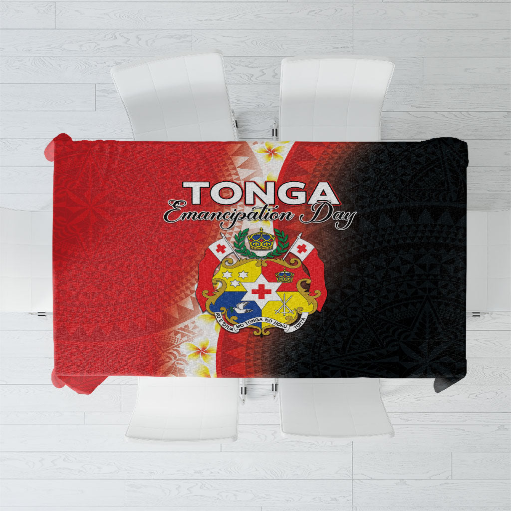 Tonga Emancipation Day Tablecloth Tongan Ngatu Pattern With Plumeria LT05 Red - Polynesian Pride