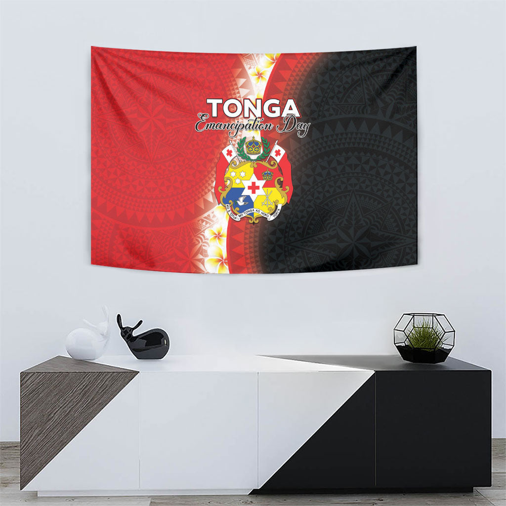 Tonga Emancipation Day Tapestry Tongan Ngatu Pattern With Plumeria LT05 - Polynesian Pride