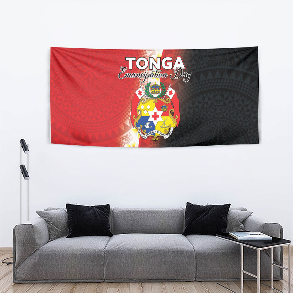 Tonga Emancipation Day Tapestry Tongan Ngatu Pattern With Plumeria LT05 - Polynesian Pride