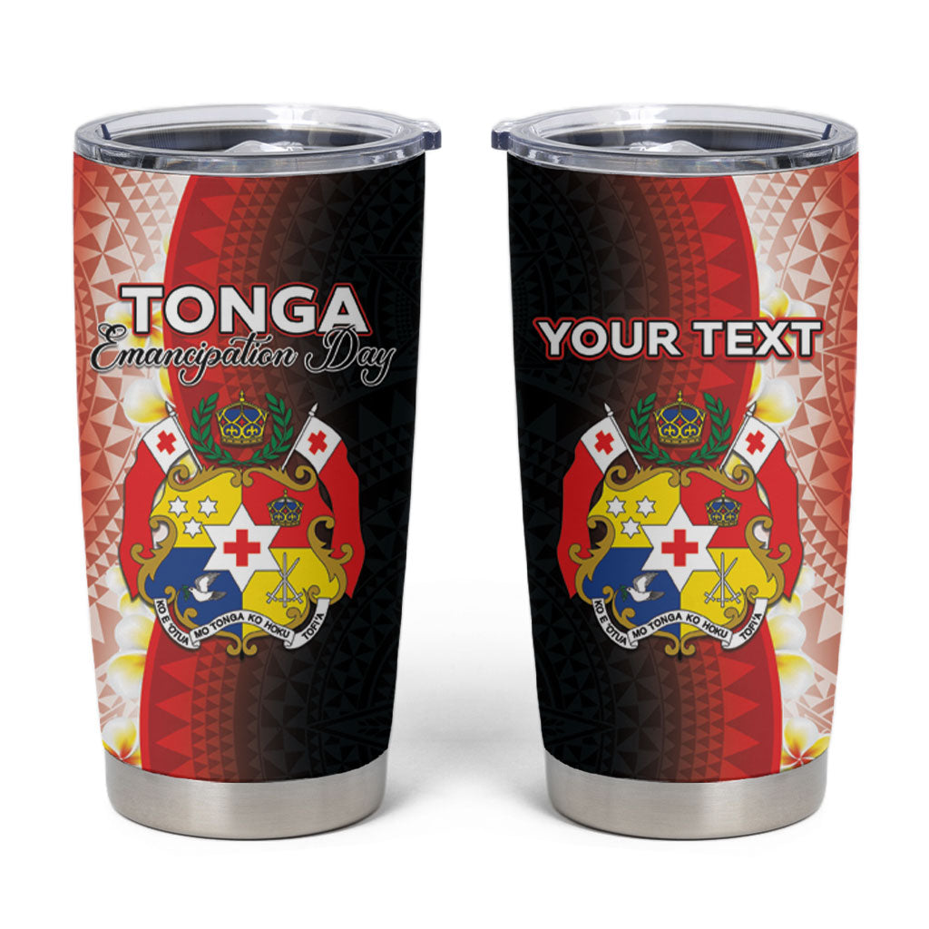 Personalised Tonga Emancipation Day Tumbler Cup Tongan Ngatu Pattern With Plumeria LT05 Red - Polynesian Pride