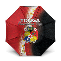 Tonga Emancipation Day Umbrella Tongan Ngatu Pattern With Plumeria LT05 One Size Folded 11.42 inch Opened Diameter 37.4 inch Red - Polynesian Pride