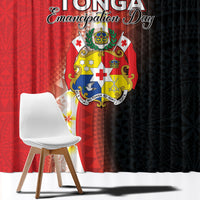 Tonga Emancipation Day Window Curtain Tongan Ngatu Pattern With Plumeria LT05 - Polynesian Pride