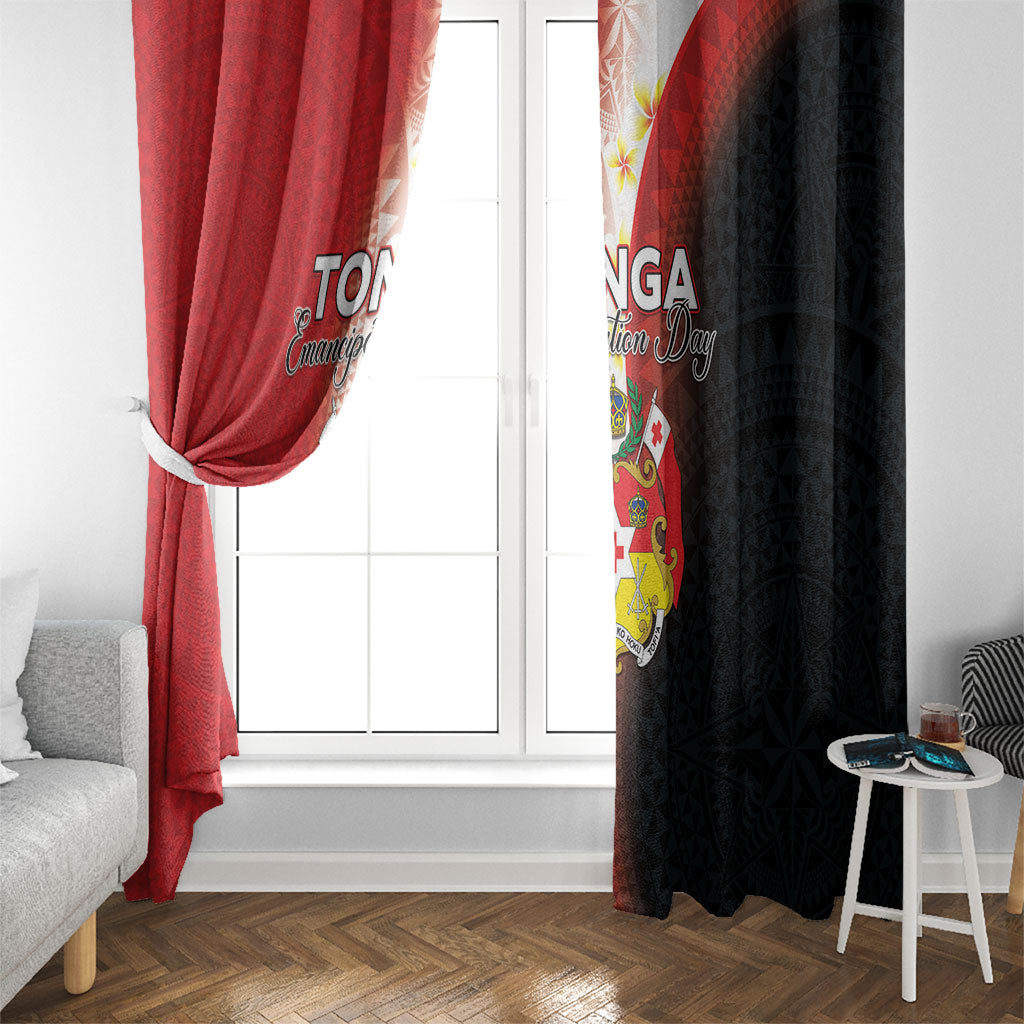 Tonga Emancipation Day Window Curtain Tongan Ngatu Pattern With Plumeria LT05 - Polynesian Pride