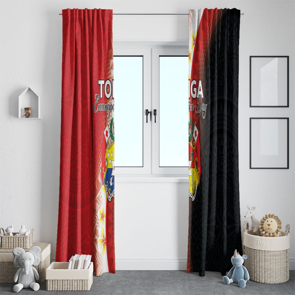 Tonga Emancipation Day Window Curtain Tongan Ngatu Pattern With Plumeria LT05 - Polynesian Pride