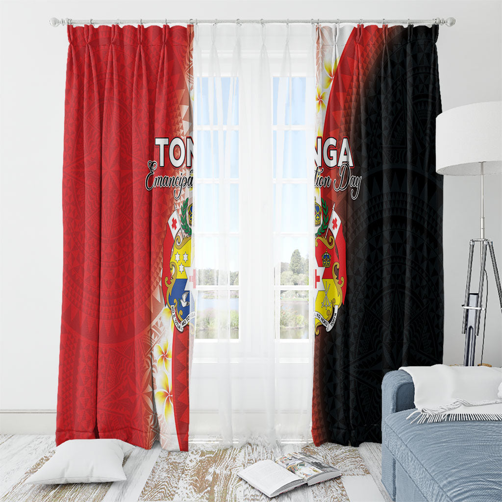 Tonga Emancipation Day Window Curtain Tongan Ngatu Pattern With Plumeria LT05 - Polynesian Pride