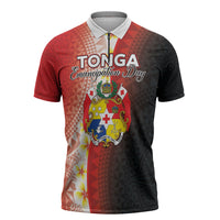 Personalised Tonga Emancipation Day Zipper Polo Shirt Tongan Ngatu Pattern With Plumeria LT05 Red - Polynesian Pride