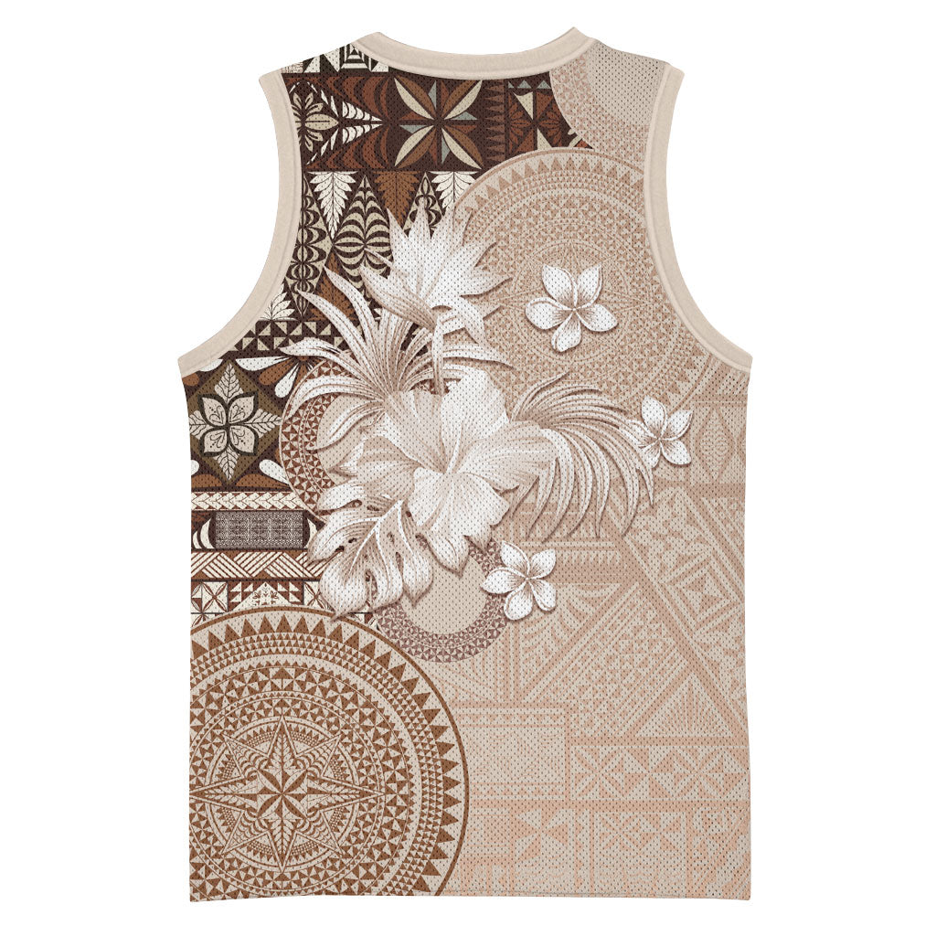 Tonga Ngatu Motifs Basketball Jersey With Coat Of Arms Beige