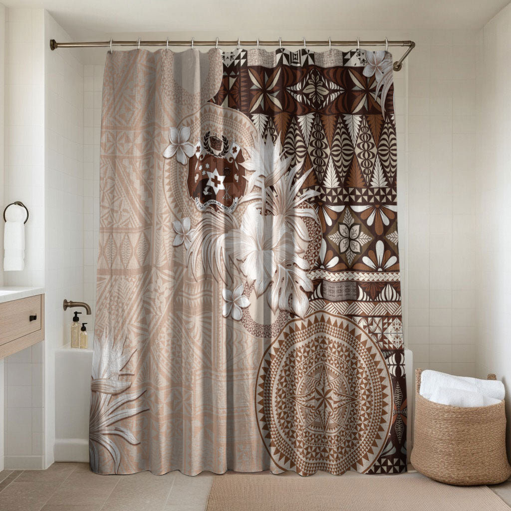 Tonga Ngatu Motifs Bathroom Set With Coat Of Arms Beige