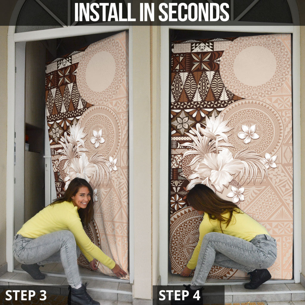 Tonga Ngatu Motifs Door Cover With Coat Of Arms Beige