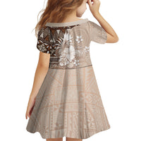 Tonga Ngatu Motifs Family Matching Summer Maxi Dress and Hawaiian Shirt With Coat Of Arms Beige LT05 - Polynesian Pride