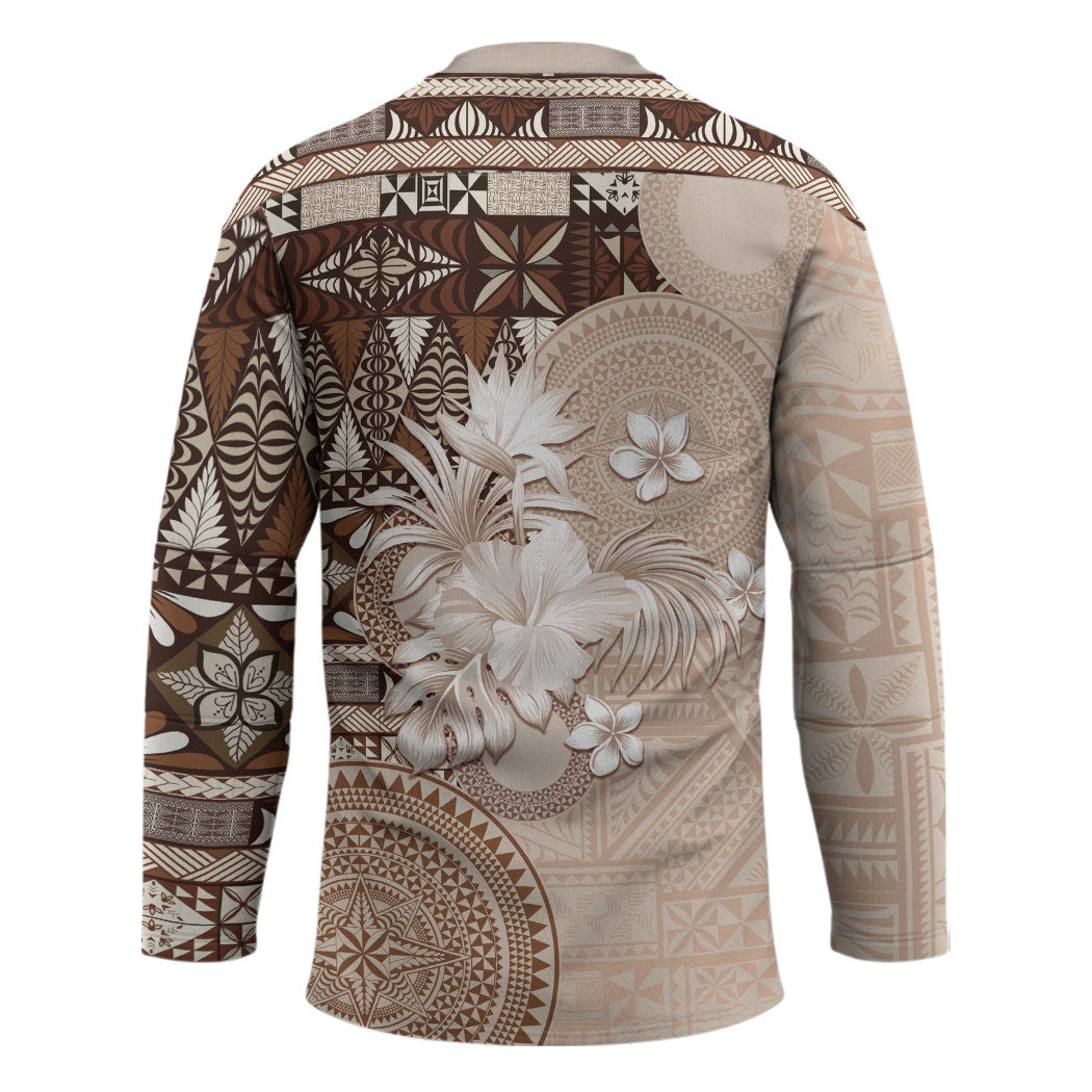 Tonga Ngatu Motifs Hockey Jersey With Coat Of Arms Beige
