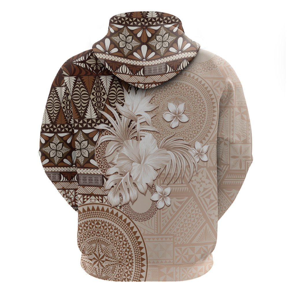 Tonga Ngatu Motifs Hoodie With Coat Of Arms Beige