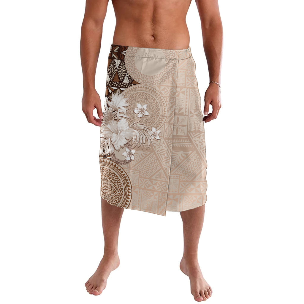 Tonga Ngatu Motifs Lavalava With Coat Of Arms Beige