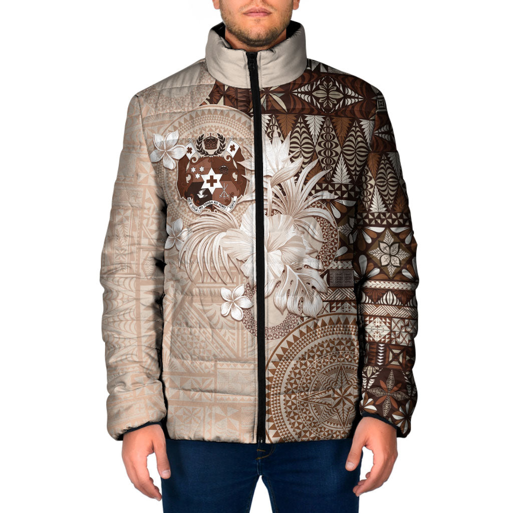 Tonga Ngatu Motifs Padded Jacket With Coat Of Arms Beige