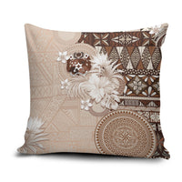 Tonga Ngatu Motifs Pillow Cover With Coat Of Arms Beige LT05 Beige - Polynesian Pride