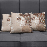 Tonga Ngatu Motifs Pillow Cover With Coat Of Arms Beige LT05 - Polynesian Pride