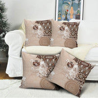 Tonga Ngatu Motifs Pillow Cover With Coat Of Arms Beige LT05 - Polynesian Pride