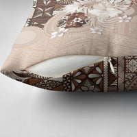 Tonga Ngatu Motifs Pillow Cover With Coat Of Arms Beige LT05 - Polynesian Pride