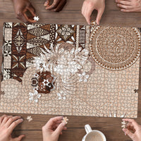 Tonga Ngatu Motifs Puzzle With Coat Of Arms Beige