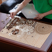 Tonga Ngatu Motifs Puzzle With Coat Of Arms Beige
