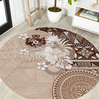 Tonga Ngatu Motifs Round Carpet With Coat Of Arms Beige LT05 Beige - Polynesian Pride