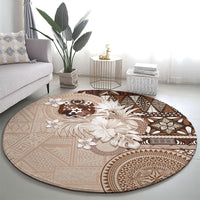 Tonga Ngatu Motifs Round Carpet With Coat Of Arms Beige LT05 - Polynesian Pride
