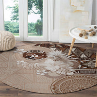 Tonga Ngatu Motifs Round Carpet With Coat Of Arms Beige LT05 - Polynesian Pride