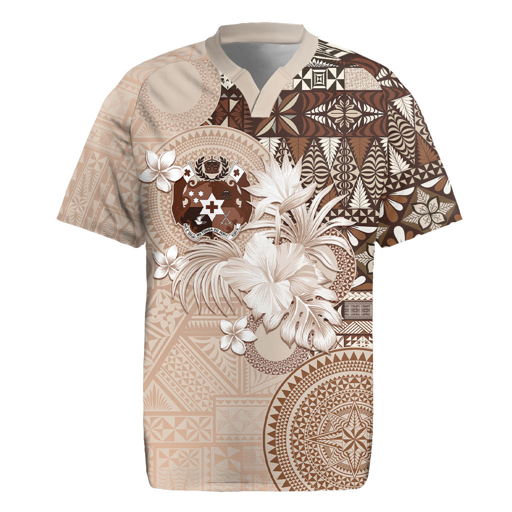 Tonga Ngatu Motifs Rugby Jersey With Coat Of Arms Beige
