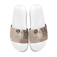 Tonga Ngatu Motifs Slide Sandals With Coat Of Arms Beige