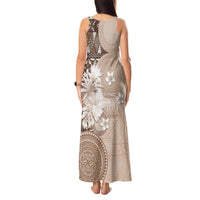 Tonga Ngatu Motifs Tank Maxi Dress With Coat Of Arms Beige