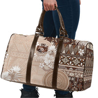 Tonga Ngatu Motifs Travel Bag With Coat Of Arms Beige