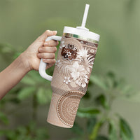 Tonga Ngatu Motifs Tumbler With Handle With Coat Of Arms Beige LT05 - Polynesian Pride