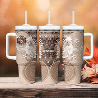 Tonga Ngatu Motifs Tumbler With Handle With Coat Of Arms Beige LT05 - Polynesian Pride