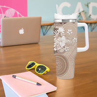 Tonga Ngatu Motifs Tumbler With Handle With Coat Of Arms Beige LT05 - Polynesian Pride