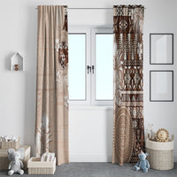 Tonga Ngatu Motifs Window Curtain With Coat Of Arms Beige
